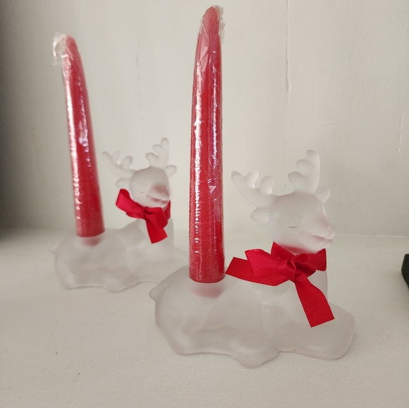 Frosted Glass Reindeer Christmas Candle Holders - Picture 7 of 9